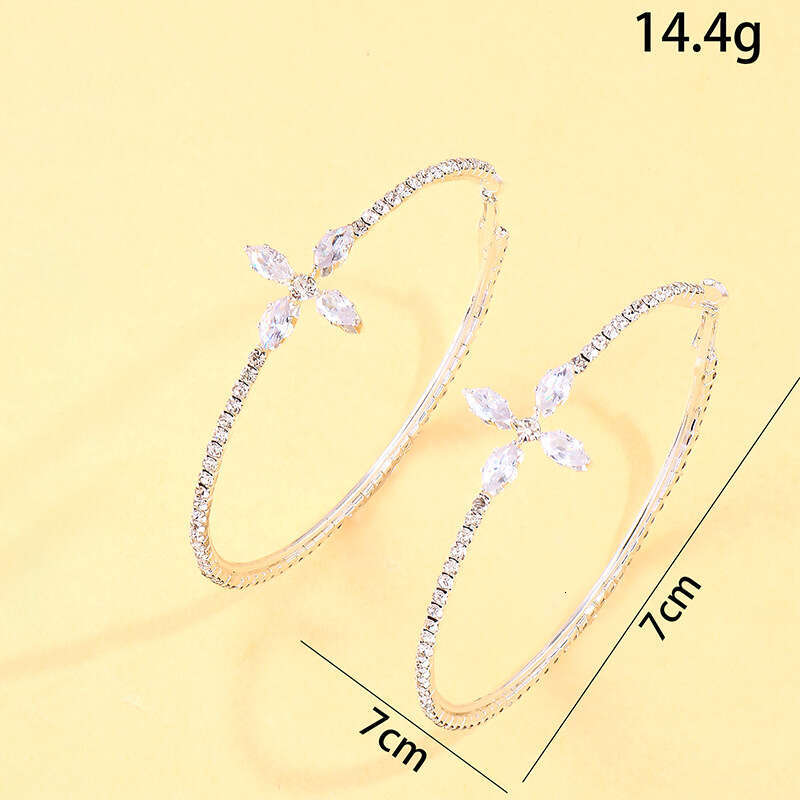 Minimalist Circle Cross Earrings Cool Style Rhinestone Ear Accessories for Women