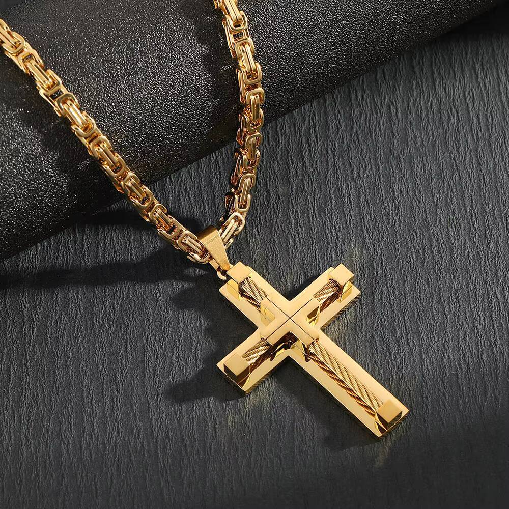 Mens New Fashion Geometric Titanium Steel Dominant Agate Stone Cross Pendant Necklace Stylish Stainless Steel Anniversary Gift