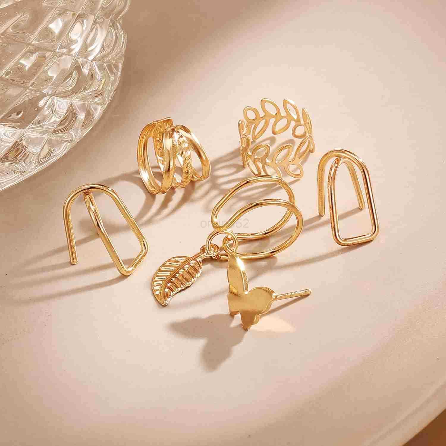 22Pcs Gold Ear Cuffs Earrings for Women Non Piercing Lightweight Adjustable Hypoallergenic Fake Clip On Cartilage Butterfly Chain Twist Helix Leaf Wra