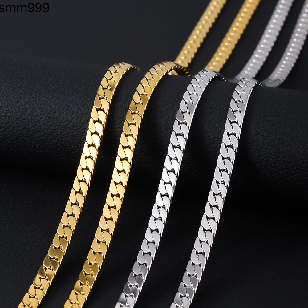 Stainless Steel Chunky Cuban Chain Necklace Gold Plated Flat Link Necklace for Men Women Custom Hip Hop Jewelry