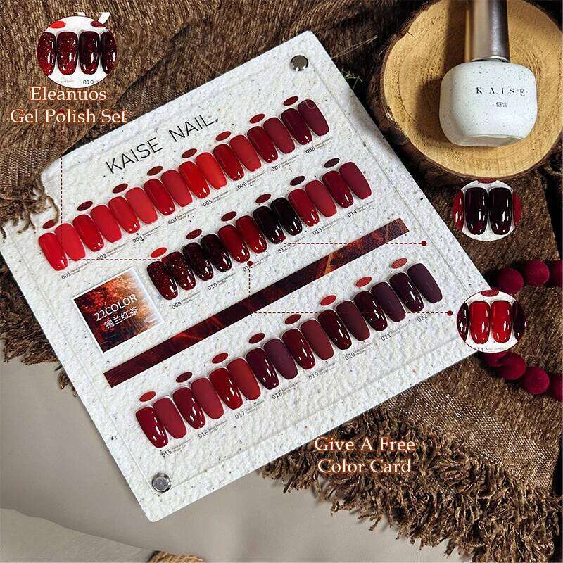 Eleanuos Chipped Dia Cherry Wine Gel Polishing 22Pcs Varnish Red Semi Permanent Art UV Nail Enhancement Kit 15Ml