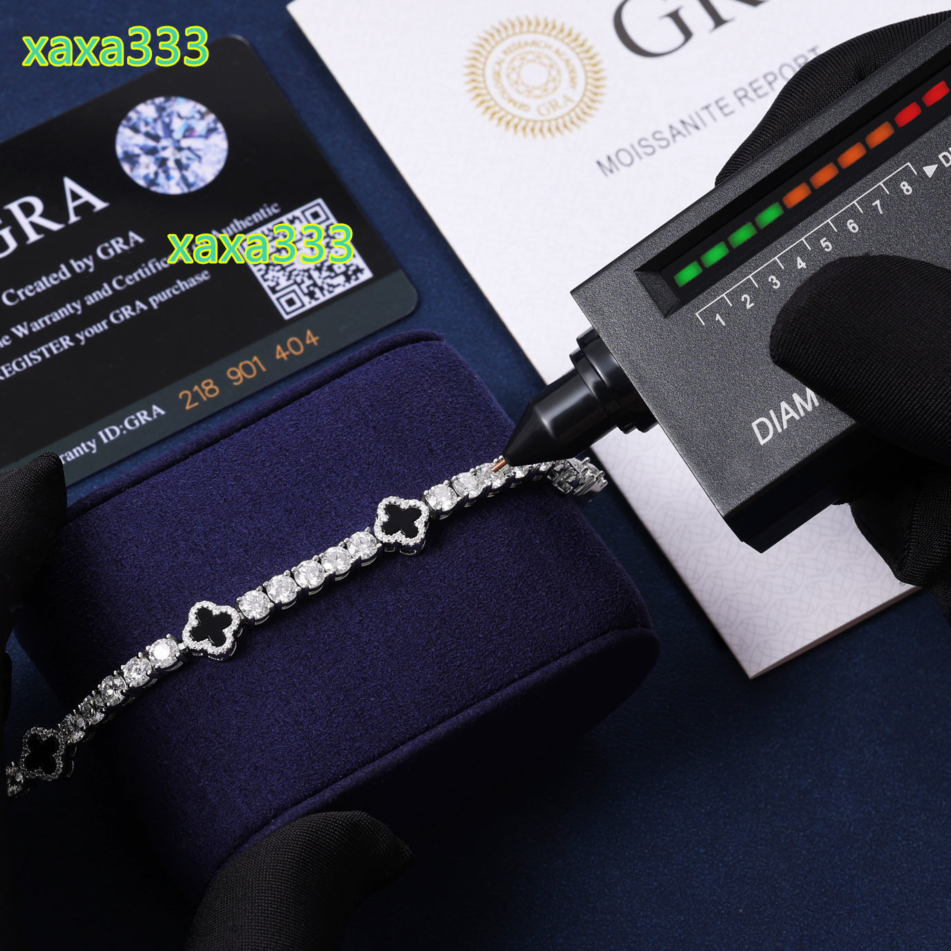 Black Clover Gift 4mm 925 Sterling Silver VVS Moissanite Diamond Agate Tennis Bracelet Four Leaf Fine Necklace Jewelry