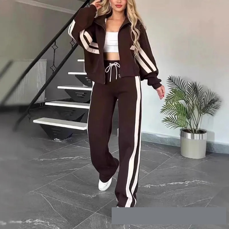 Women's Tracksuits Striped Zipper Coat Sweatpants Two Piece Set Women Casual Batwing Sleeve Sports Jacket Outfits Autumn Winter Sweatshirt