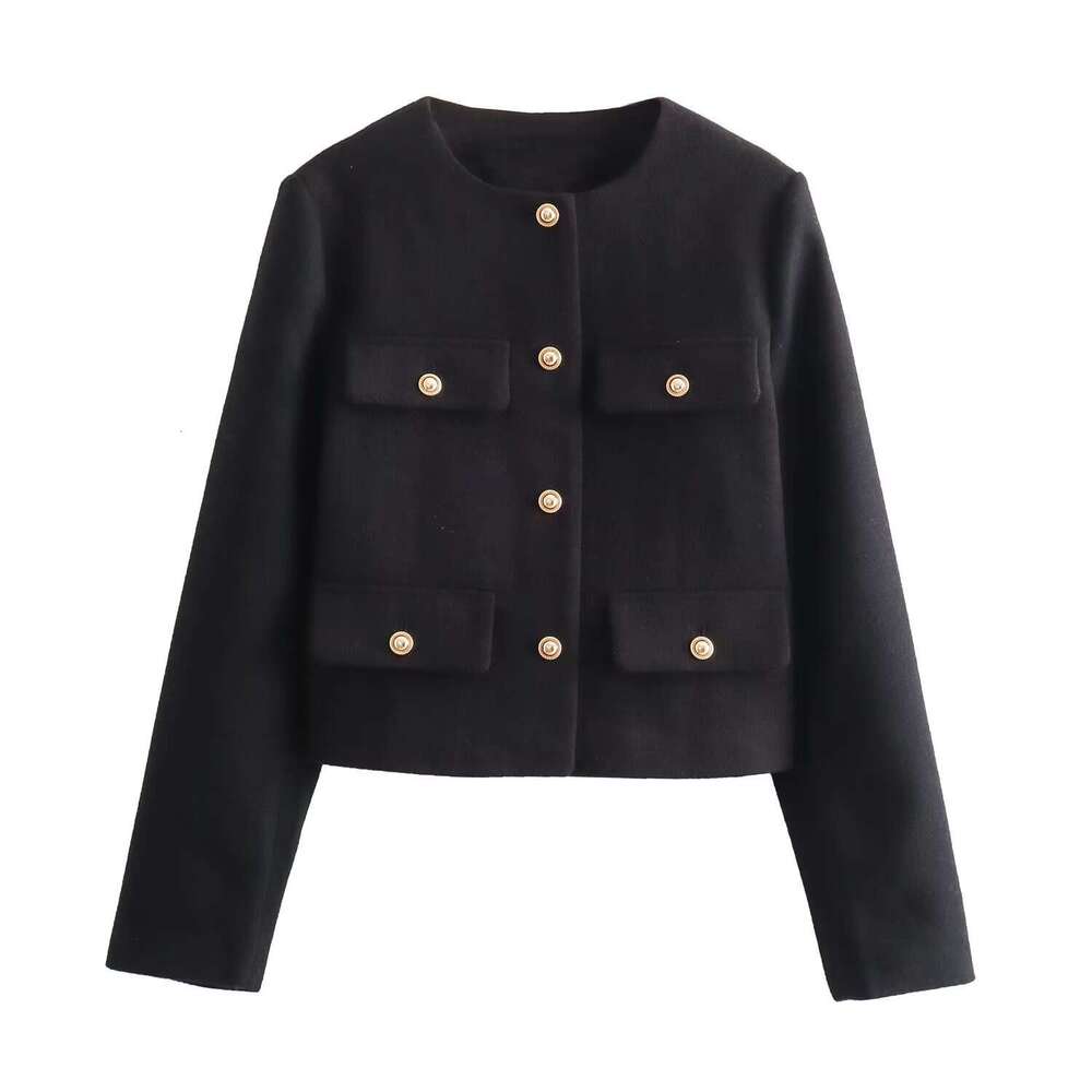 DHEssentials 2025 Fashion Women's Clothing Long Sleeve Versatile Little Chanel Style Top with Flap Decoration Short Blazer