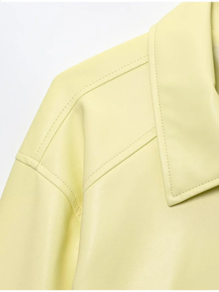 Chic Solid Womens Pu Leather Jacket Casual Long Sleeve Lapel Zipper Patchwork Coat Lady Autumn Street Fashion Outerwear 250911