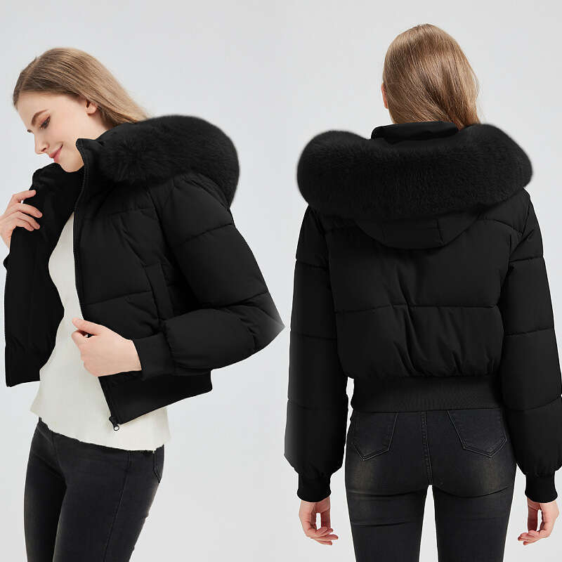 Winter Style Fur Collar Casual Versatile Jacket for Women, Short Warm Cotton Coat, New Hooded Outerwear