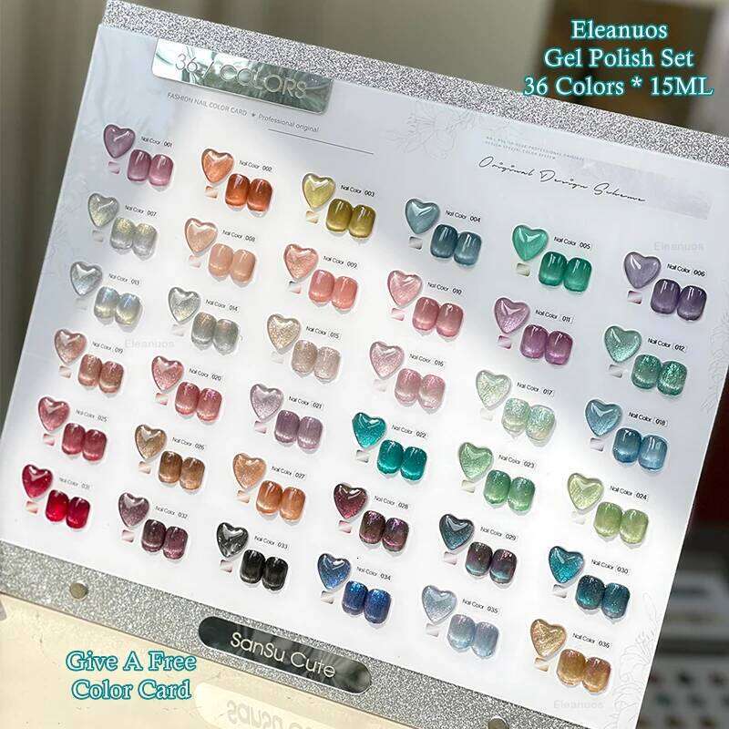 Eleanuos New Polishing 36 Color Set Shiny Star Sky Durable Clearcoat Cat's Eye Gel UV LED Soaking Primer Finish