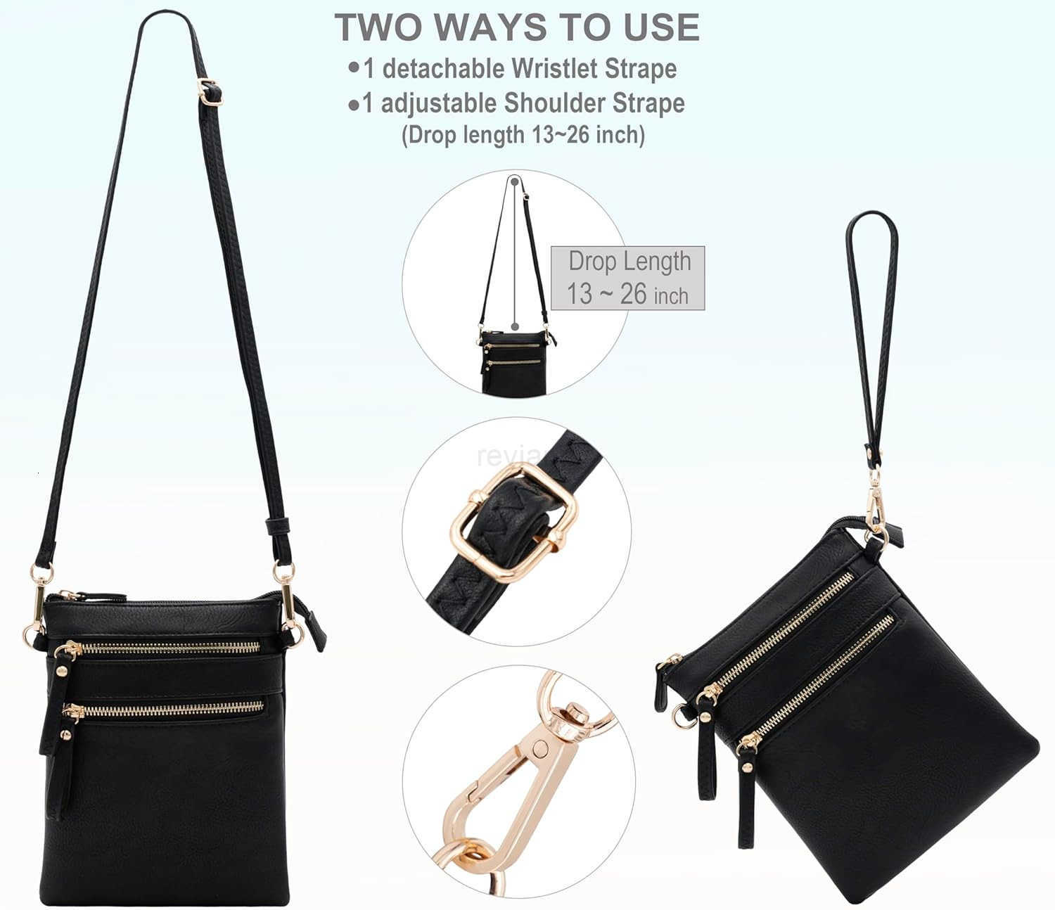 Small Crossbody Bag for Women Multi Zip Pockets with Detachable Wristlet Lightweight Travel Purse Cell Phone PouchW250911