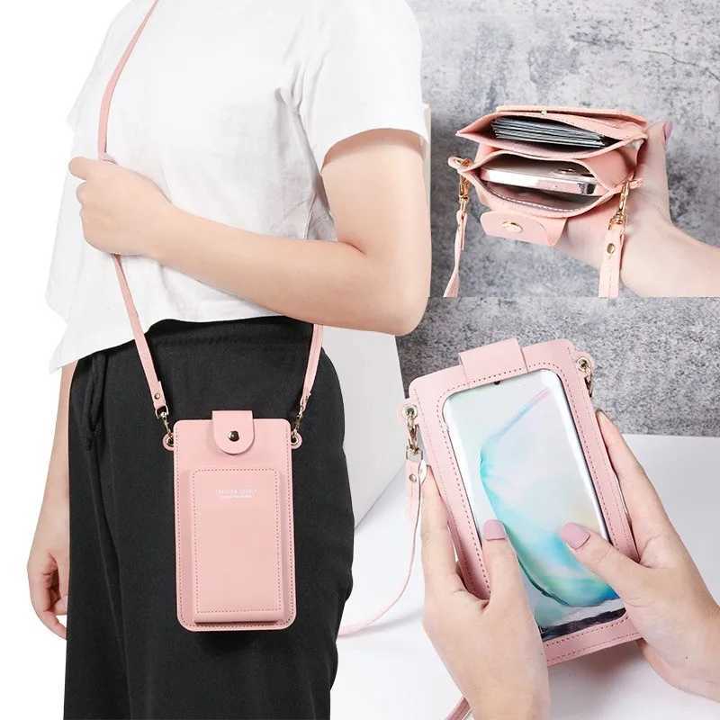 2024 new solid color fashion simple shoulder bag slung mobile phone bag womens drivers license card wallet Z250911