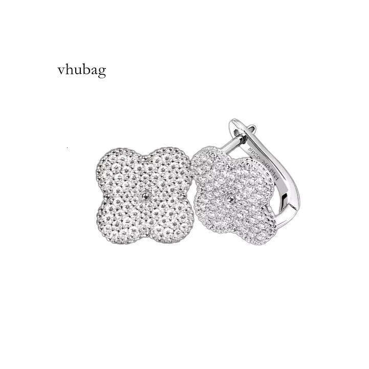 Certified Women's Sterling Sier Moissanite Flower Earrings with Four-leaf Clover Clip Full Cluster