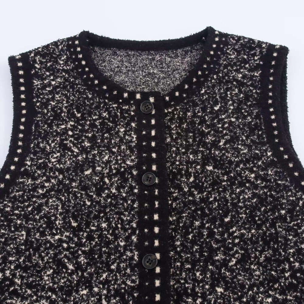 DHEssentials 2025 Autumn New Women's Fashion Color-Block Stitching Chanel Style Knitted Cardigan Vest
