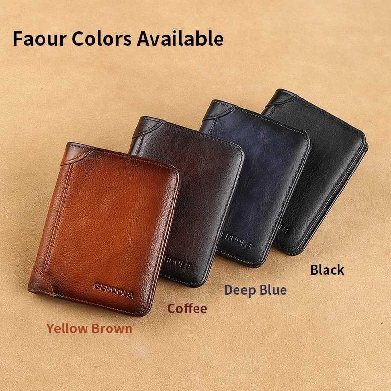 GERUOLA Slim RFID Shielded Genuine Leather Wallet for MenMultifunctional ID Credit Card Holder Dark Brown with Embellishments W250911