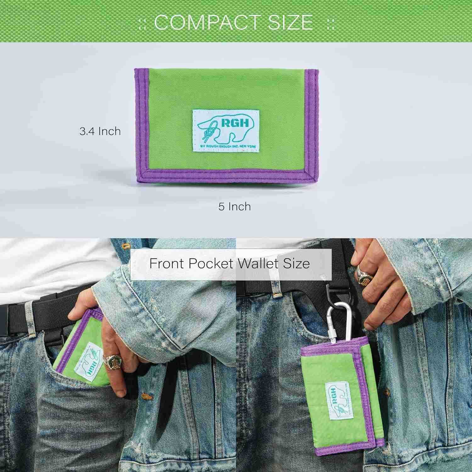 Rough Enough Kids Wallet for Boys Girls Heavy Duty Nylon Wallet with Neck Lanyard Keychain for Travel Outdoor Activities Green PurpleW250911