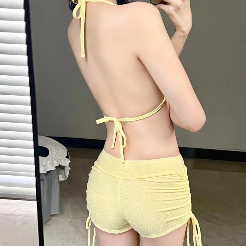2025 New Women's Two-Piece Long Sleeve Sun Protection Fresh Sweet Pure Desire Style Beach Three-Piece Swimsuit