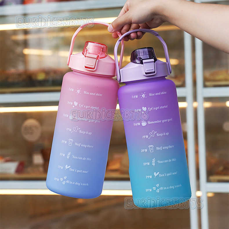 Gradient Water Cup Straw Cup Frosted Cup Large Capacity Kettle Outdoor Sports Water Cup Portable Straw Plastic Cup H250911