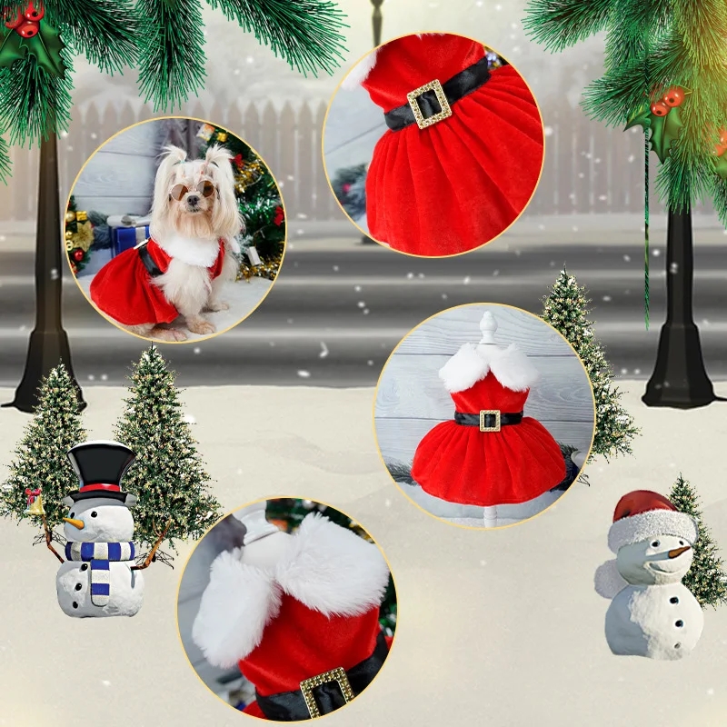Christmas Dog Dresses with Velvet Fabric & Lamb Wool Collar For Small Dogs Clothes Christmas Cosplay Cat Pet Dog Dress Fancy Princess Puppy Dress for 