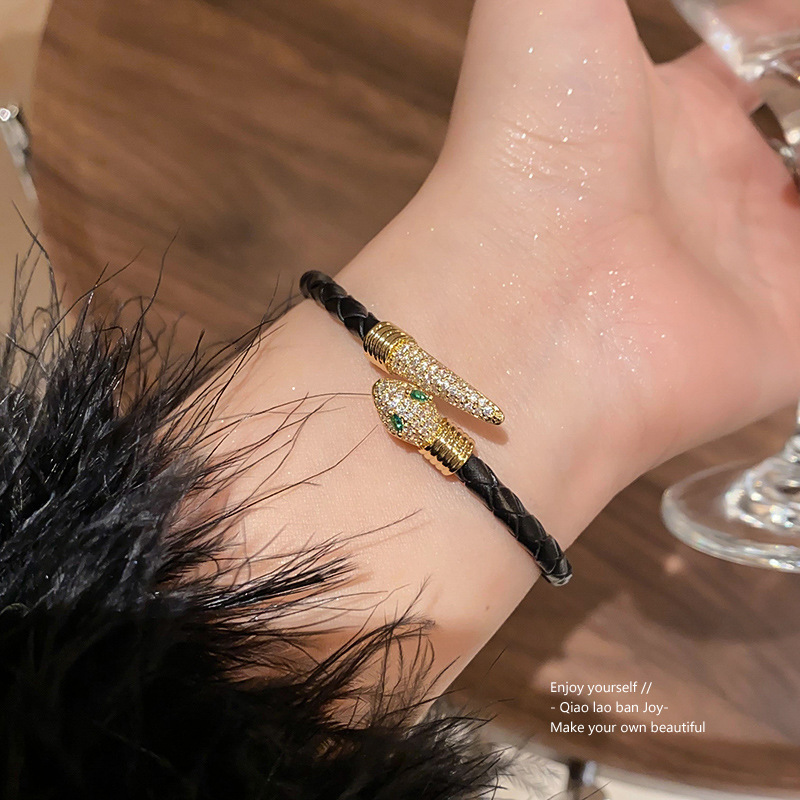 Luxury Brand Designer Jewelry Real Gold Plated Zircon Snake Open Bracelet Niche Retro Personality Bracelet Light Luxury High-End Versatile Jewelry For