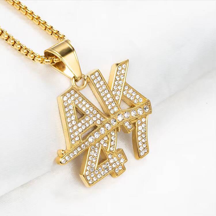 Marlary Hand Made Gold Plated Stainless Steel Full ZIrcon AK47 Bling Pendant Necklace