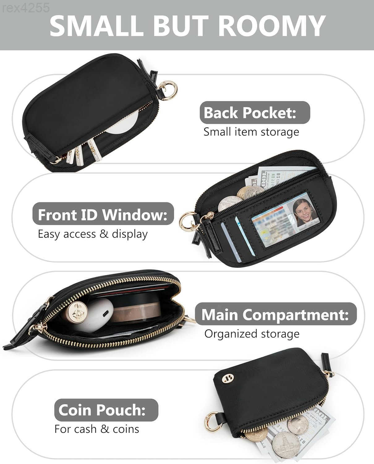 Wristlet Wallet for WomenDual Pouch Keychain Wallet with ID Window Coin Purse Wrist Strap for TravelW250911