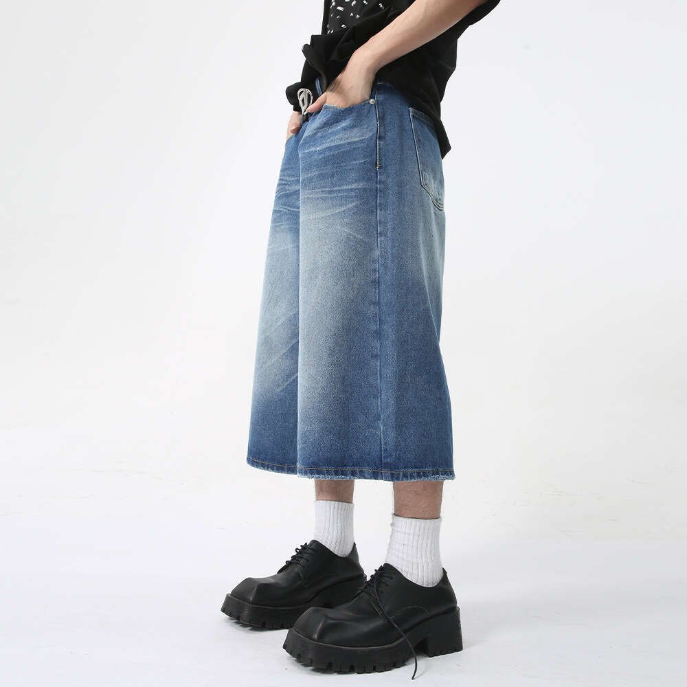 Men's Clothing| Summer New Casual Straight Loose Wide-Leg Cropped Jeans Trend