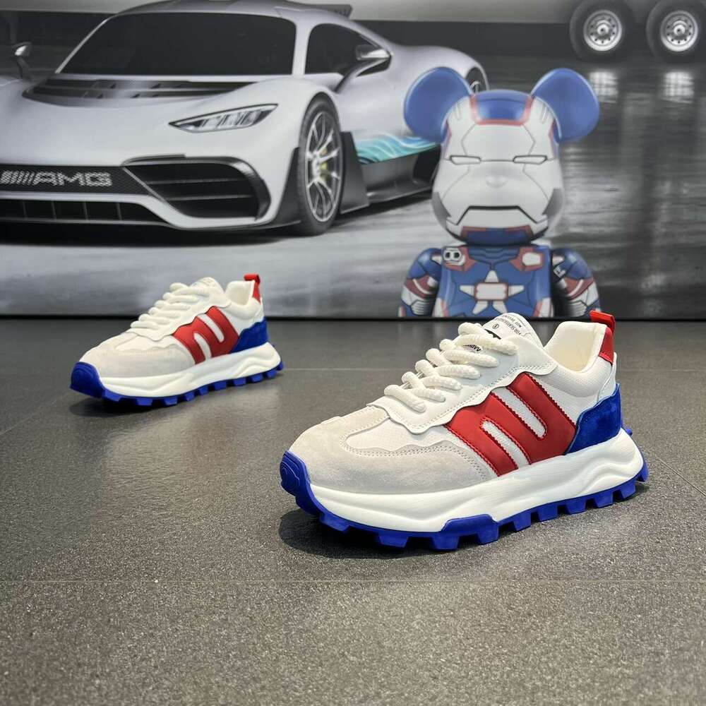 2023 Autumn New Dad Thick Sole Casual Versatile Breathable Men's Trendy Height Increasing Leather Surface Sports Running Shoes