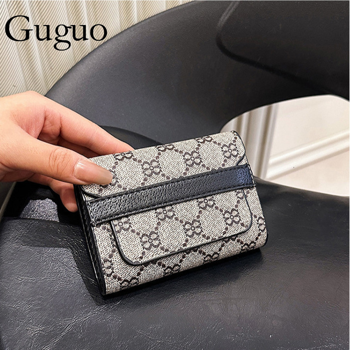 Guguo Free Shipping Designer Luxury Wallet Fashion European And American Retro High-end Sense Trend Print Fold Card Holder Short Coin Purse