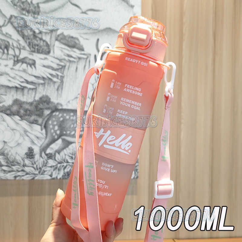 New Gradient Color Space Cup Straw Portable Strap Plastic Water Bottle Outdoor Fitness Sports Water Bottle H250911