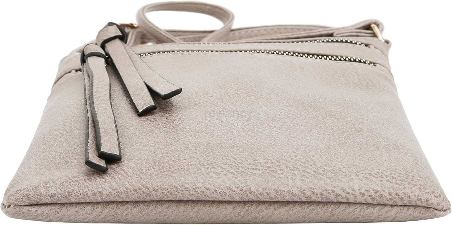 Crossbody Purse Bag Functional Multi Pocket Double Zipper Purse Adjustable Strap Medium Size Purse TaupeW250911