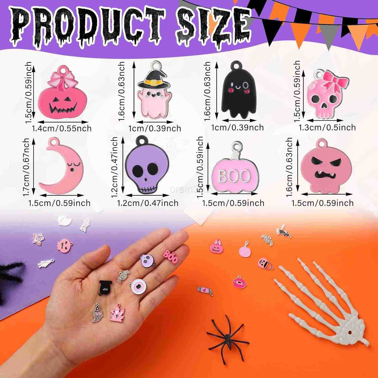 150 Pcs Pink Halloween Charms Bulk for Jewelry Making Halloween Alloy Assorted Pendant Charms for Jewelry Making Earring Necklace DIY CraftW250911