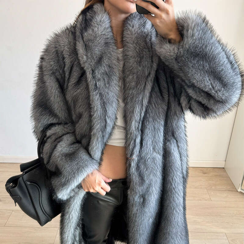 2025 Oversized Long Plush Gradient Fur Coats Woman Lapel Fluffy Faux Fur Jacket Winter Coat Woman New in Coats & Jackets New Fashion