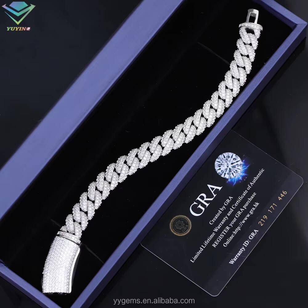 RTS Ice Out Cuban Link Chain 613mm VVS Diamond Moissnaite Chain S925 Silver Gold Plated Hip Hop Fine Jewelry Necklaces