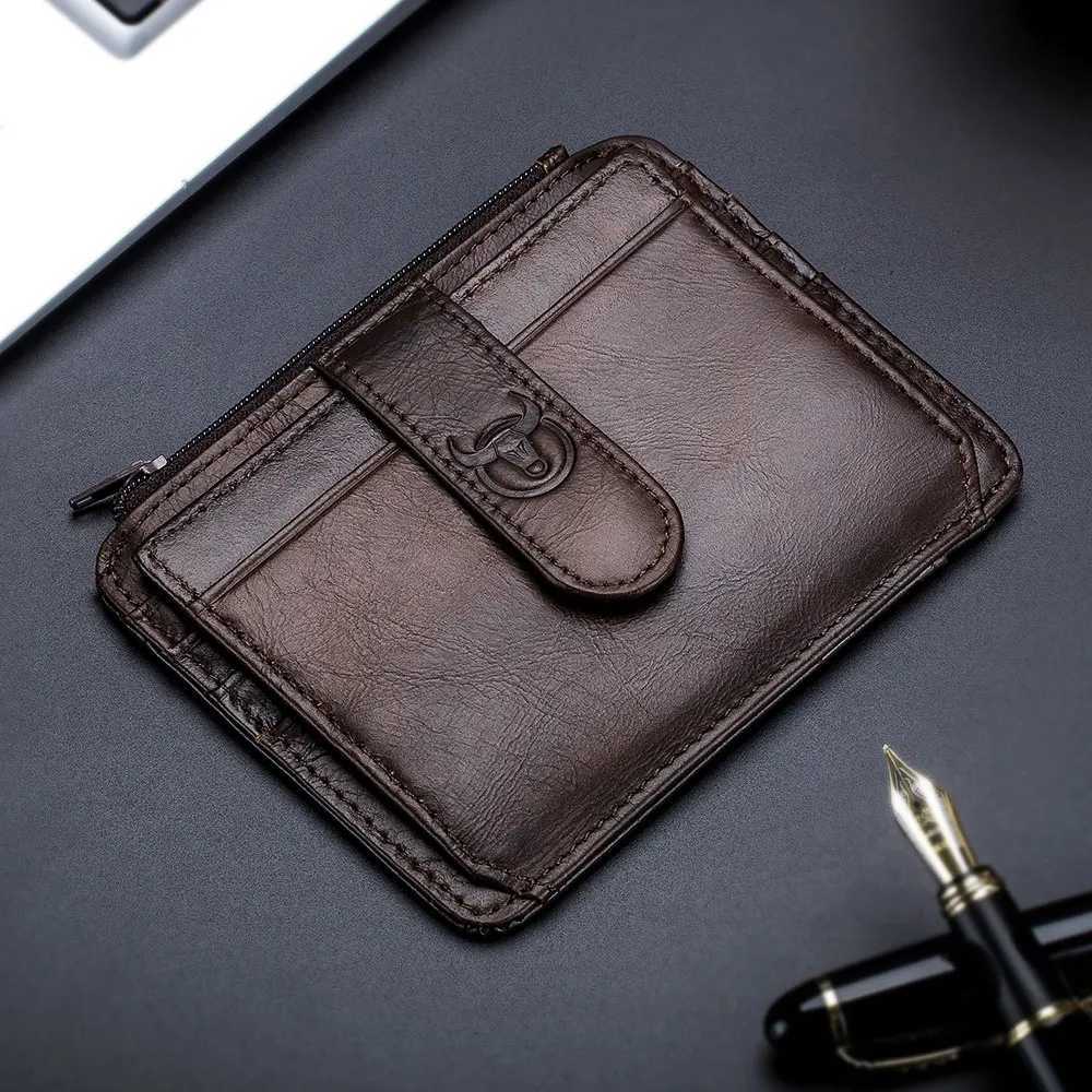 BULLCAPTAIN Genuine Leather RFID Blocking Zipper Card Holder Credit Cart Wallet Mini Slim Wallet Card Id Holders Man Business W250911
