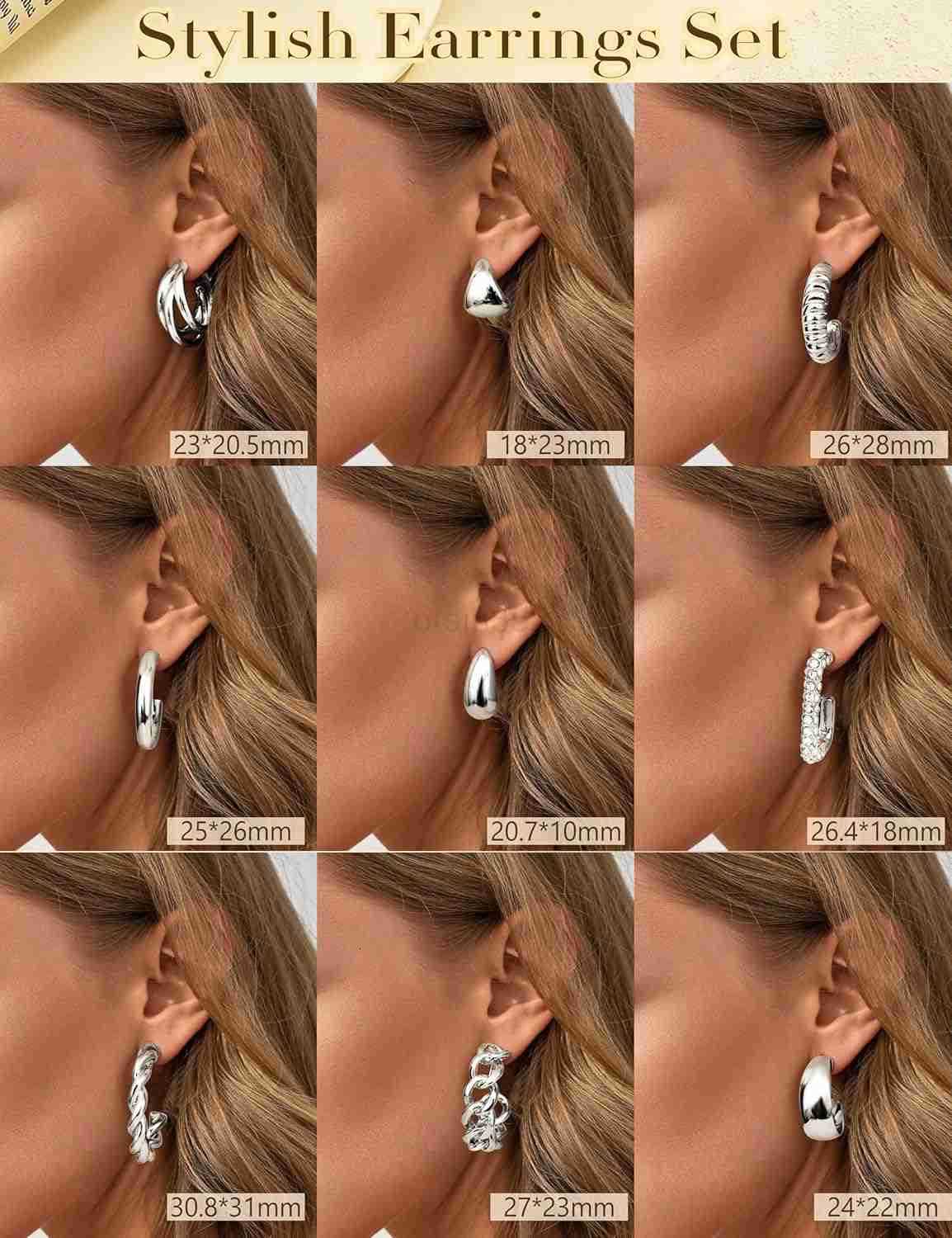 9 Pairs Gold Clip on Earrings for Women 14K Gold Plated Waterdrop Chunky Clip on Hoop Earrings No Piercing Fake Earrings SetW250911