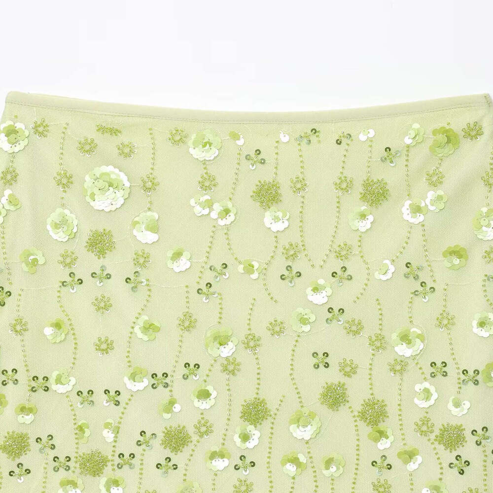 DHEssentials ins2025 Summer New High Waist Mesh Semi-Transparent Beaded Three-Dimensional Flower Decorated Short Skirt
