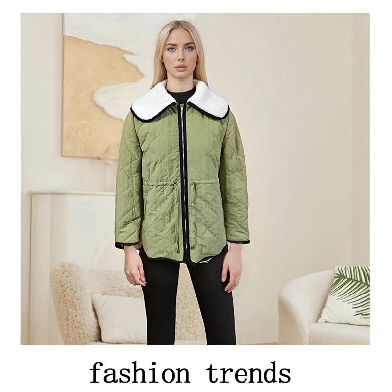 Women's Down & Parkas Women's Olive Green Quilted Puffer Coat with Furry Collar