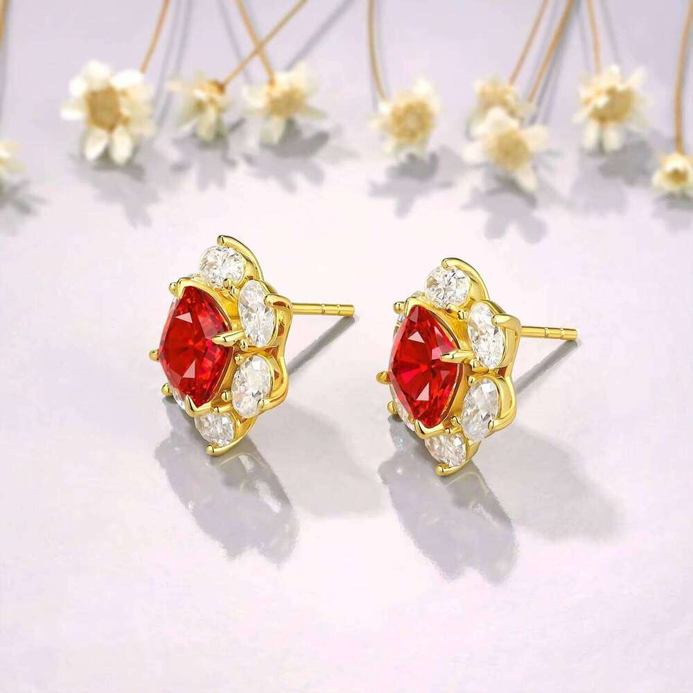 Vintage Sterling Sier Lab Grown Ruby January Birthstone Stud Moissanite Earrings for Women Rhodium Plated Anniversary