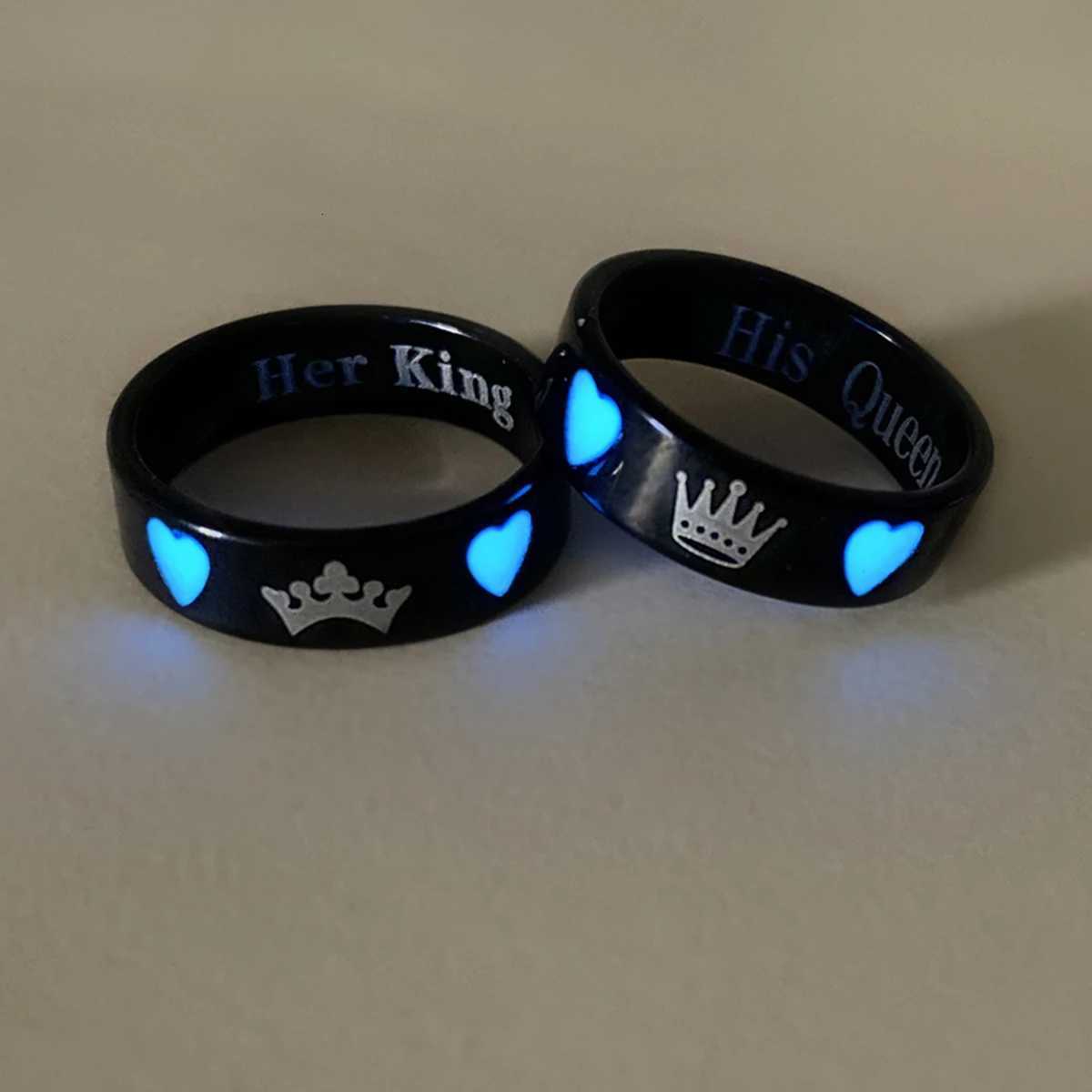 2 piecesset luminous Love Crown pattern Her King His Queen Couple ring Ladies fashion love commitment ring W250911