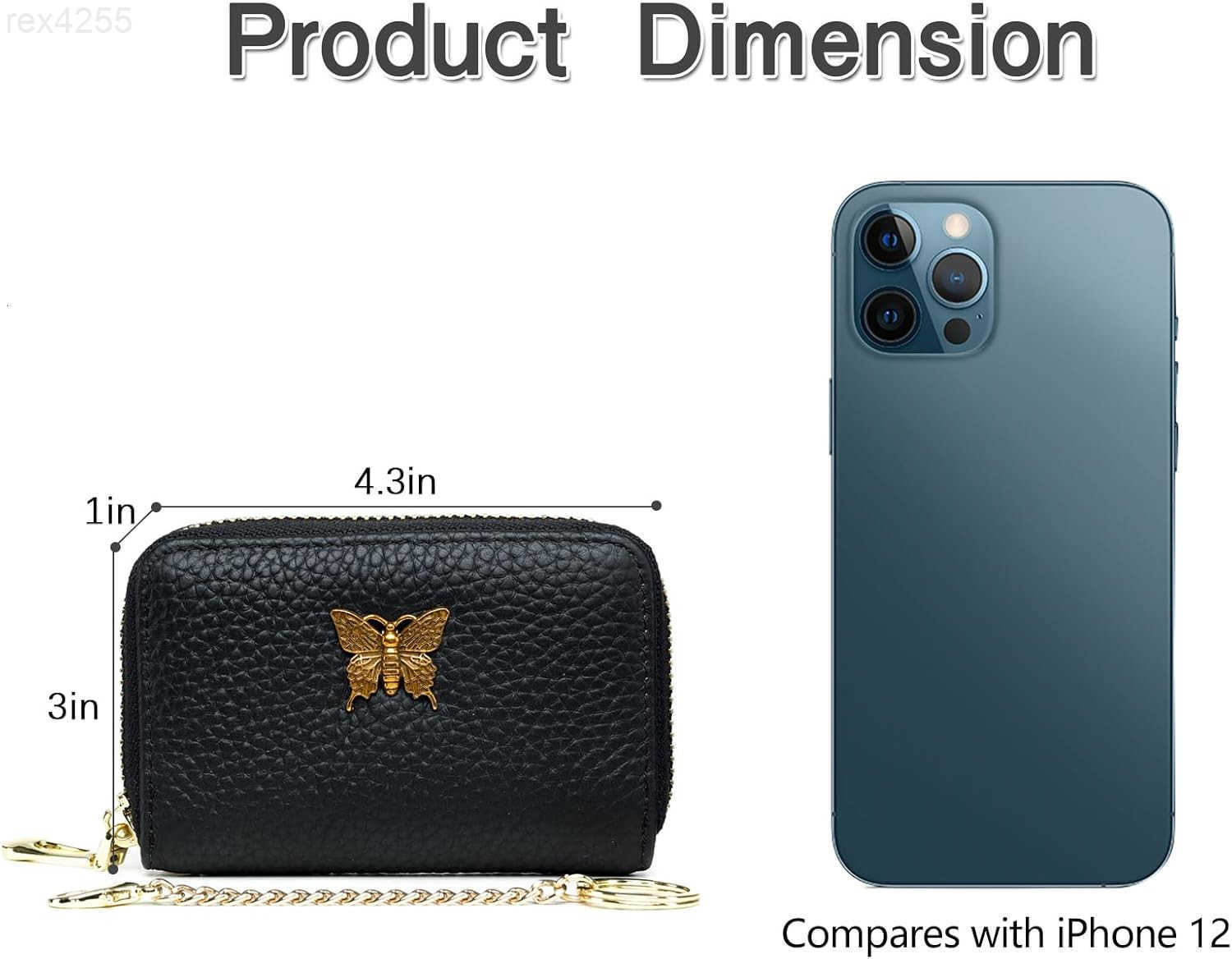 RFID Credit Card Holder for Women Genuine Leather Card Case Wallet with Zipper and Removable Keychain BlackW250911