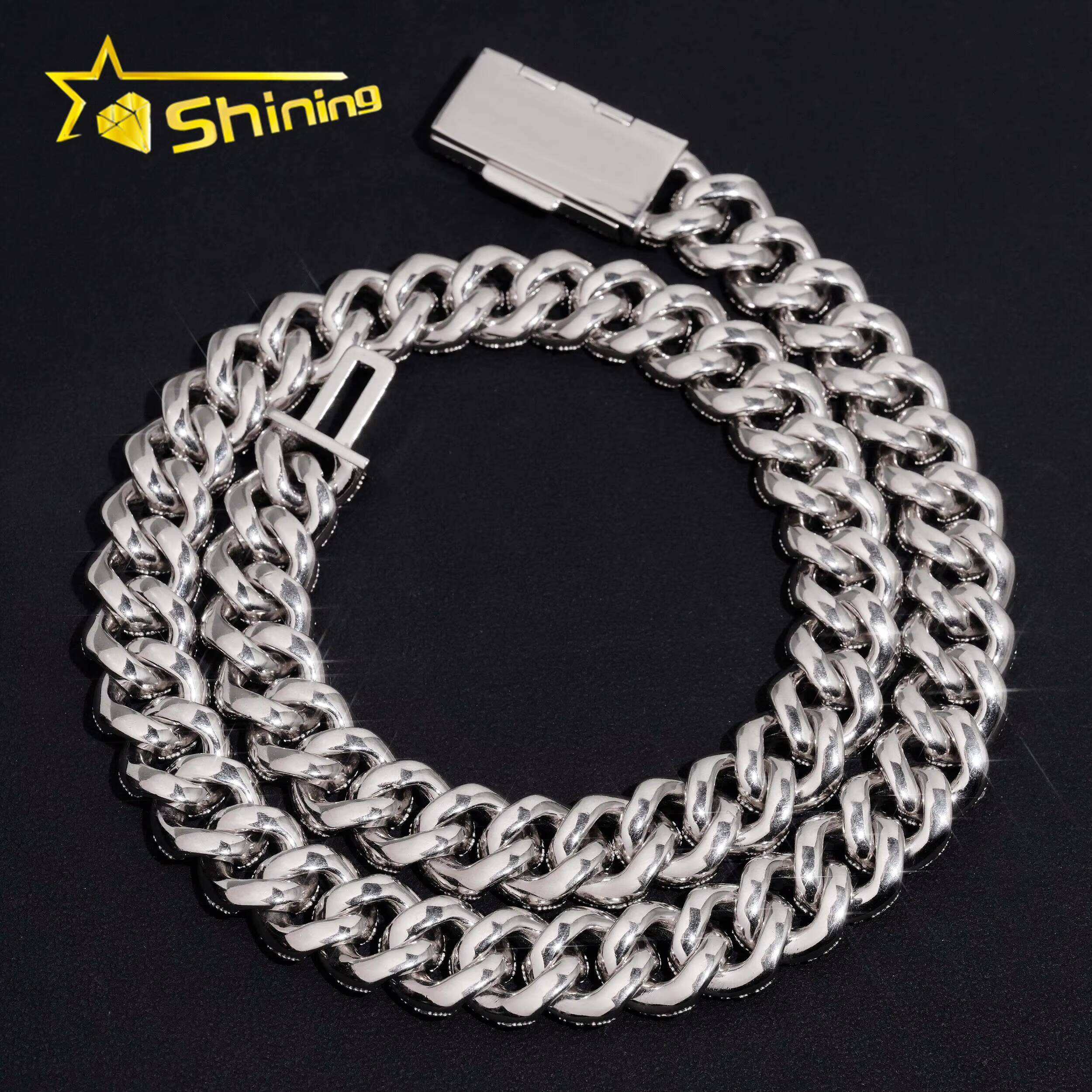 Moon Shape Miami Cuban Link Moissanite 12mm Necklace Iced Out Moissanite Pass Diamond Test 925 Silver Hip Hop Cuban Link Chain
