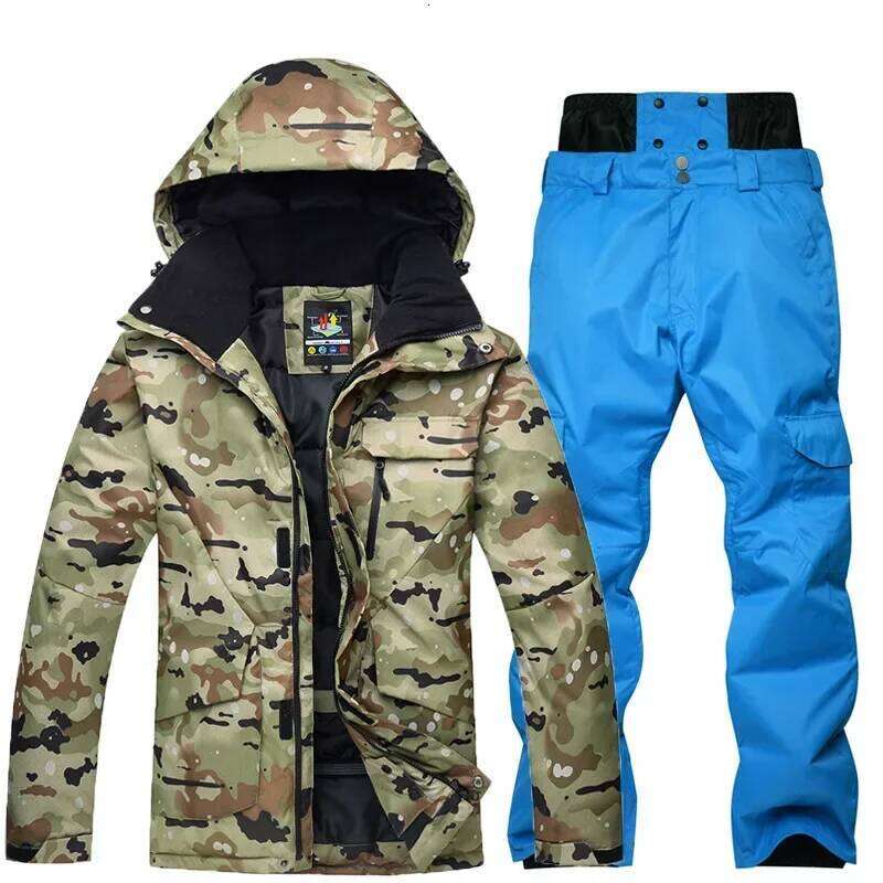 Warm Ice Wear Camouflage Snow Clothes Men, Skiing Suit Sets, Snowboarding Costume, 10K Waterproof Jackets And Pants, -30