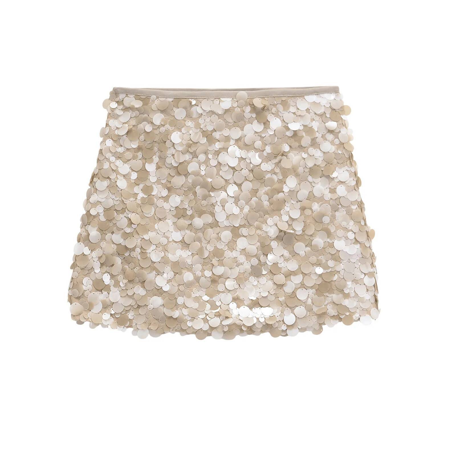 Women's Shiny Sequined High Waist Side Zipper Sexy Elegant A-line Mini Evening Spring Summer Female Chic Skirt dongdumaoyi