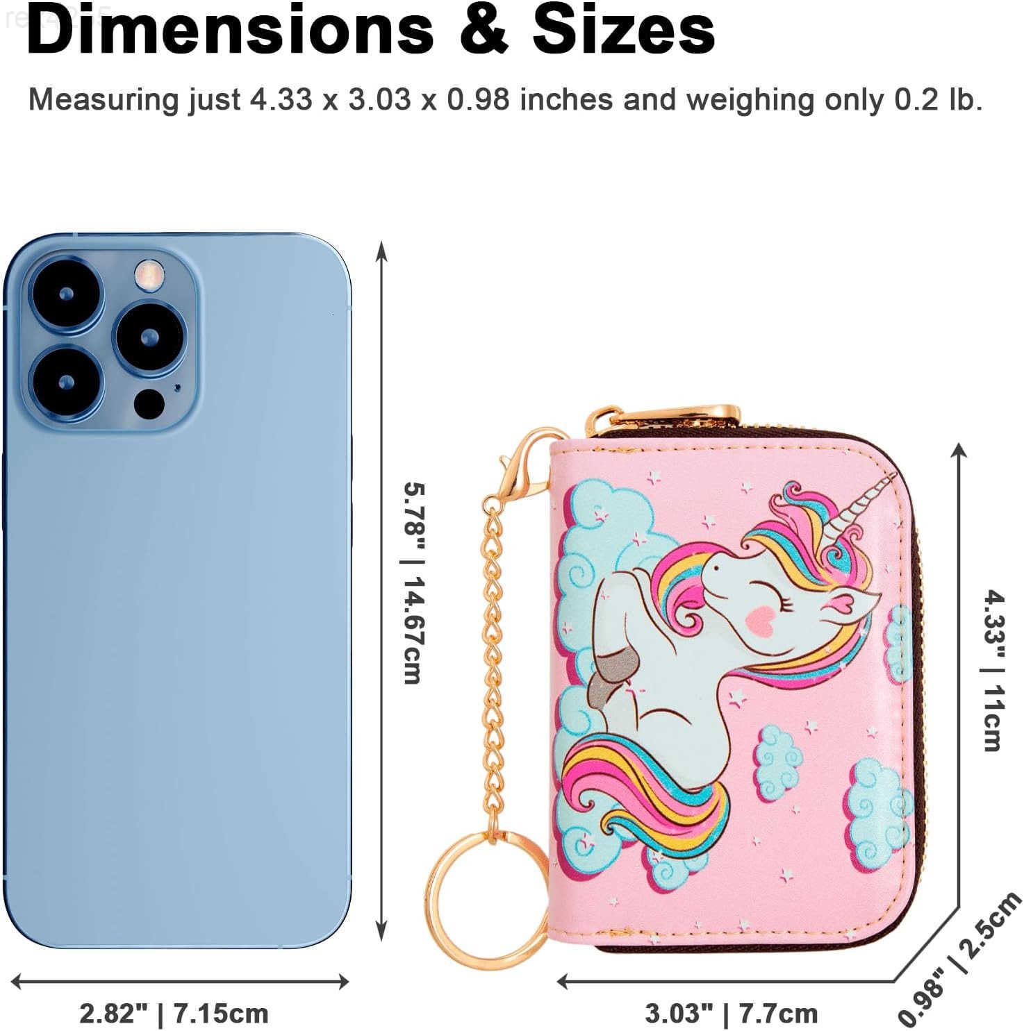 Credit Card Holder RFID Blocking Wallet for Women Small Slim Leather Wallets with Keychain Zipper Business Cards Case Cute Unicorn PinkW250911