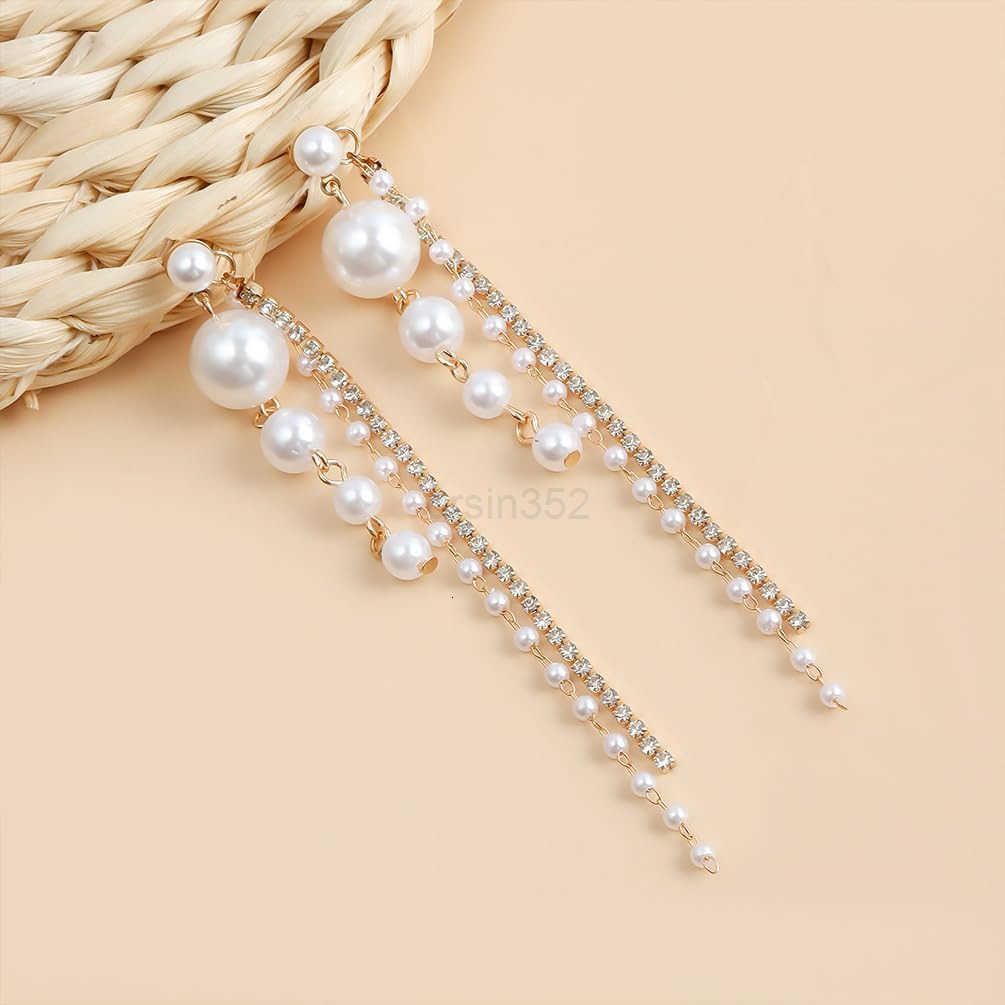 Beaded Pearl Drop Dangle Earrings for Women Charm Crystal Pearls Zircon Long Tassel Stud Earring Dangling Exquisite Prom Party Jewelry GiftsW250911