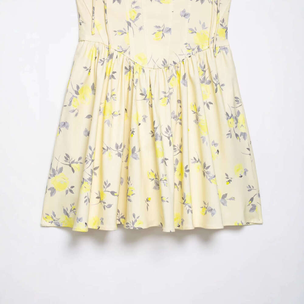 DHEssentials Z Summer 2025 New Women's Fashion French Sweet Floral Pattern Poplin Strap Short Dress