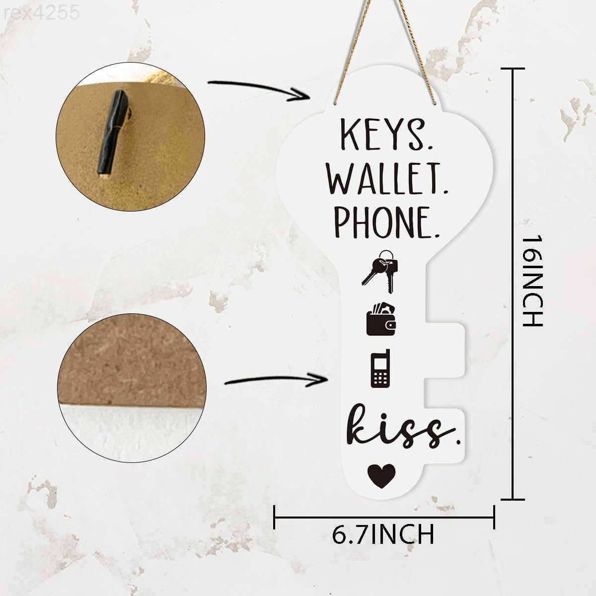 Keys Wallet Phone Kiss Sign Foyer Decor for Entryway Key Shape Hanging Wooden SignW250911