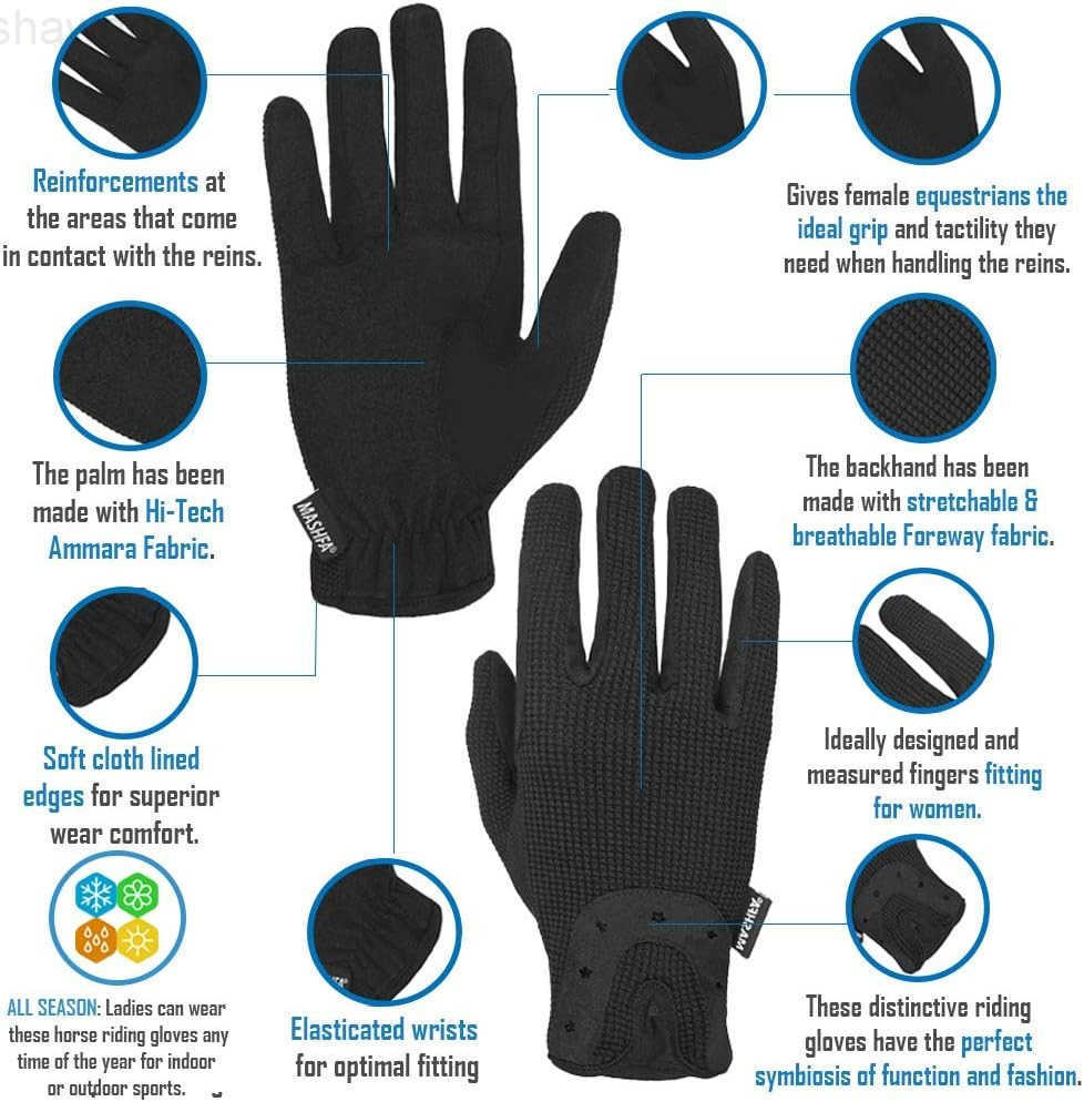 Ladies Women Horse Riding Gloves Cotton Dublin Track Fabric Shires Gloves Leather Equestrian GlovesW250911