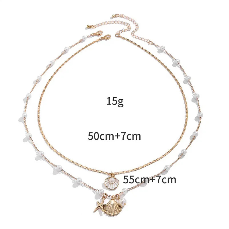 2 Pcs Gold Plated Starfish Shell Pendant Necklace Summer Pearl Necklaces For Women Girls Ocean Beach Jewelry 250910