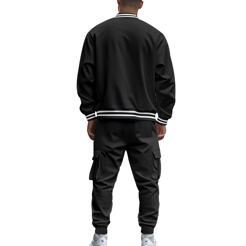 Men's Sports Set Autumn Winter American Style Stand Collar Baseball Jacket with Fleece-Lined Pants Loose Fit Casual Track Suit EU Size: S-3XL