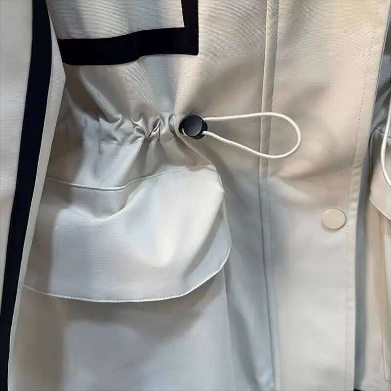 Fashion Hooded Ing Contrast Jacket Women's 2025 New Spring Autumn Waistband Leisure Loose Short Trench Coat Female