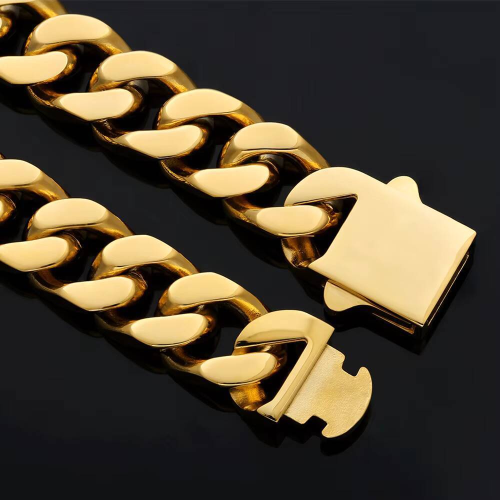 KRKC Wholesale Hip Hop Jewelry 12mm 14mm 18K Gold Plated Stainless Steel Miami Cuban Link Necklace Mens Chains